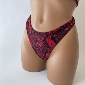 Red snake print cheeky high leg bikini bottom